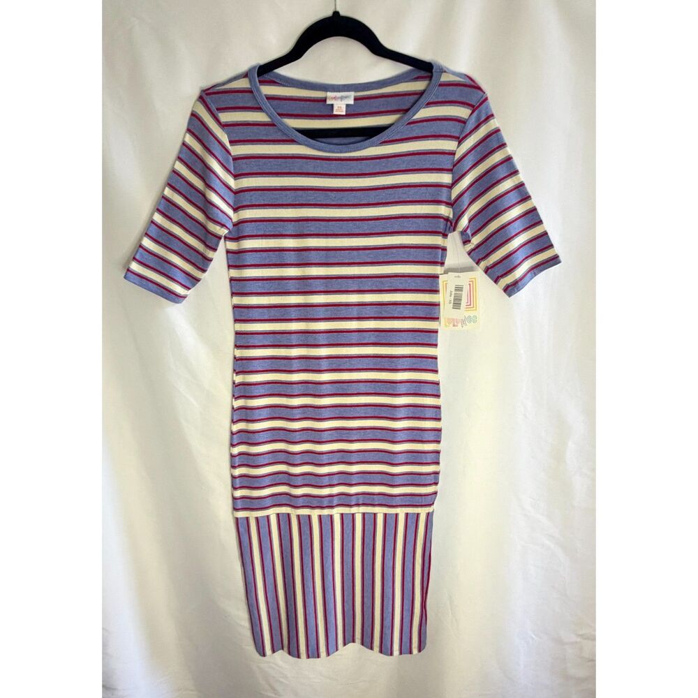 NWT Lularoe blue, red, and cream striped Julia dress